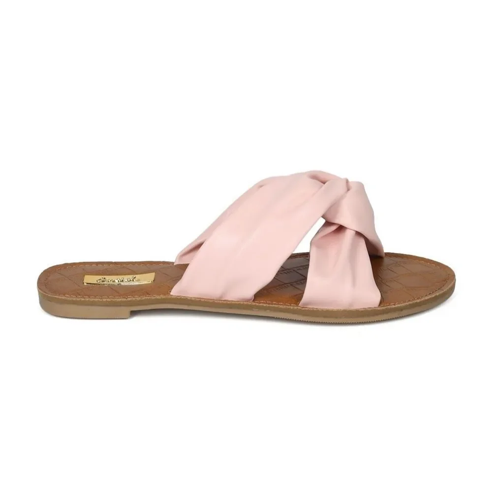 Pink Slide Slip On Sandal 9 Knotted Vegan Leatherette Sandal NEW Women’s Shoes - Picture 3 of 6